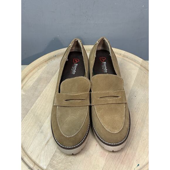Blondo Chunky Dulce Loafers Womens 9.5 Tan Waterproof‎ Suede Neutral B3614 - Picture 1 of 7